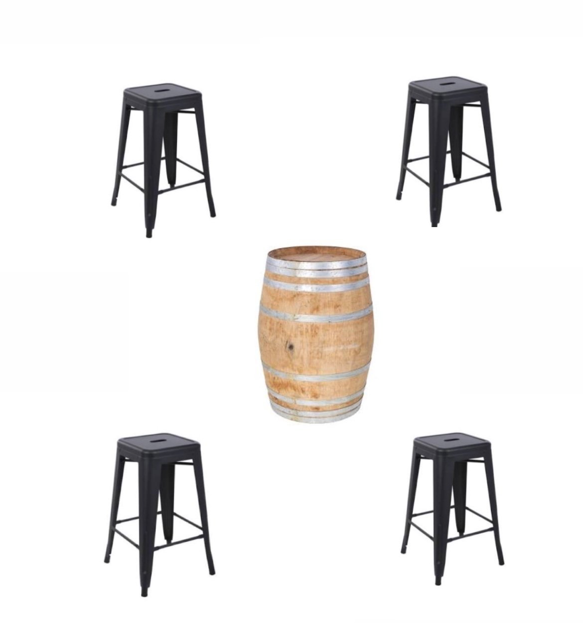 Wine Barrel & Black Tolix Stools Package Adelaide Party Hire
