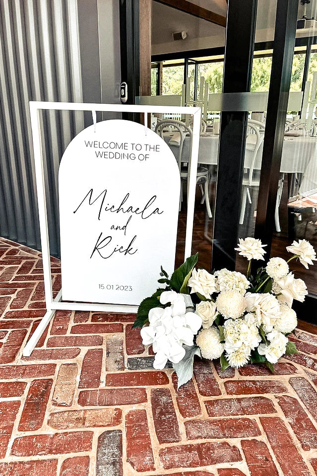 Personalised Acrylic Arch Sign with Frame – Adelaide Party Hire