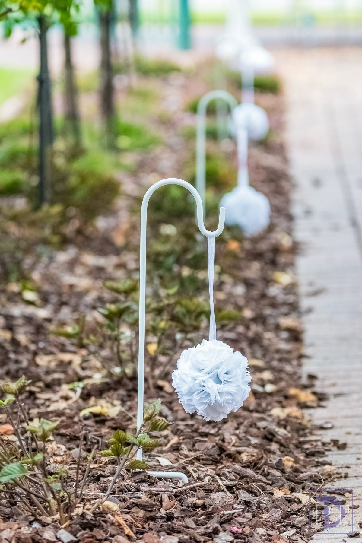 White Kissing Balls with Shepard Hooks Adelaide Party Hire